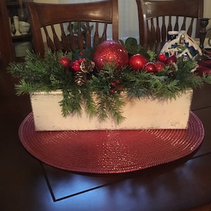 Christmas Arrangement, Christmas Centerpiece, Christmas Decor, Rustic Centerpiece, Red Ornament Centerpiece