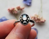 Celestial rainbow moonstone ring, moon and stars jewelry, boho minimalist stainless steel ring