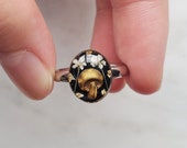 Mushroom flower nature ring, forest resin jewelry, whimsical terrarium statement ring stainless steel
