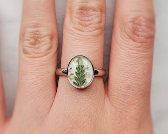 adjustable.Fern handcrafted ring Fern jewelry. Ring with fern in resin.Fern ring