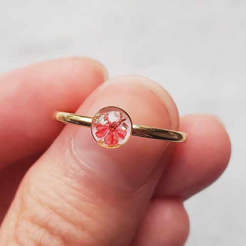 Real Pressed Flower Ring Dainty Botanical Resin Jewelry Etsy