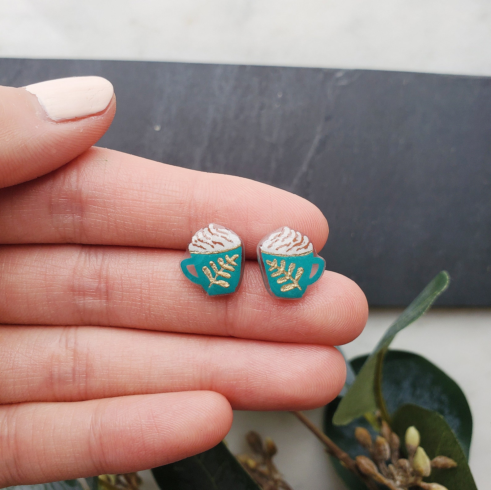 Coffee Mug Earrings Latte Studs Miniature Food Jewelry Etsy