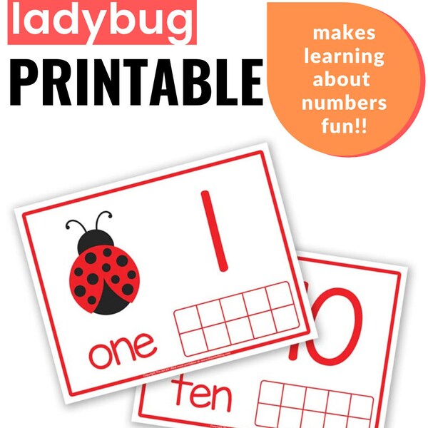 Ladybug Ten Frames - Tapetes de plastilina o tapetes de actividades para practicar el conteo de números usando Play Doh - Actividad educativa para niños