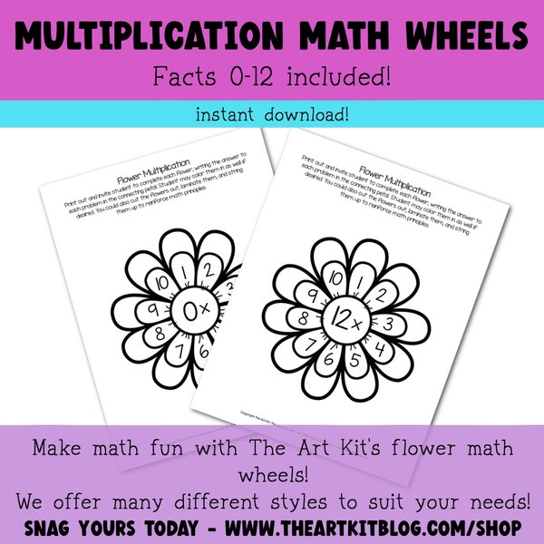 Elementary Multiplication Flowers //  Waldorf Learning // Printable Worksheets 0 to 12 // Math Wheels // Homeschooling Kids // Educational