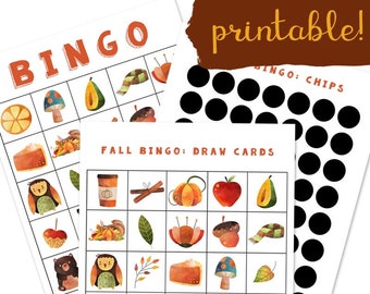 Fall Bingo Game Printable Pack - game for kids and adults - gameschooling, homeschooling digital download