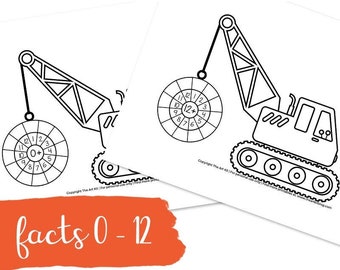 Wrecker Ball Construction ADDITION Math Wheels Activity Sheets 0 to 12 - Waldorf - Montessori Printable - Homeschooling - Math - Worksheets