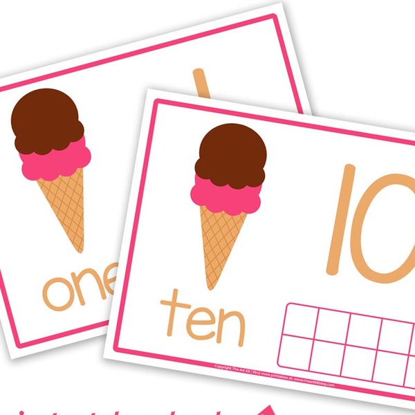 Pink Ice Cream Cone Playdough Mats - Activity Mats for Number Counting Practice Using Play Doh - Educational Activity for Kids - Busy Bag