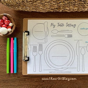 Table Setting Placemat Printables for Kids, Montessori Placemat Printable, Etiquette and Manners, Placemat Templates PDF, Coloring Page