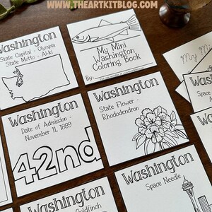 Mini WASHINGTON Coloring Pages, 50 States Coloring Page, USA Homeschool Coloring Pages, Coloring Printable, 50 States pdf, Unit Studies