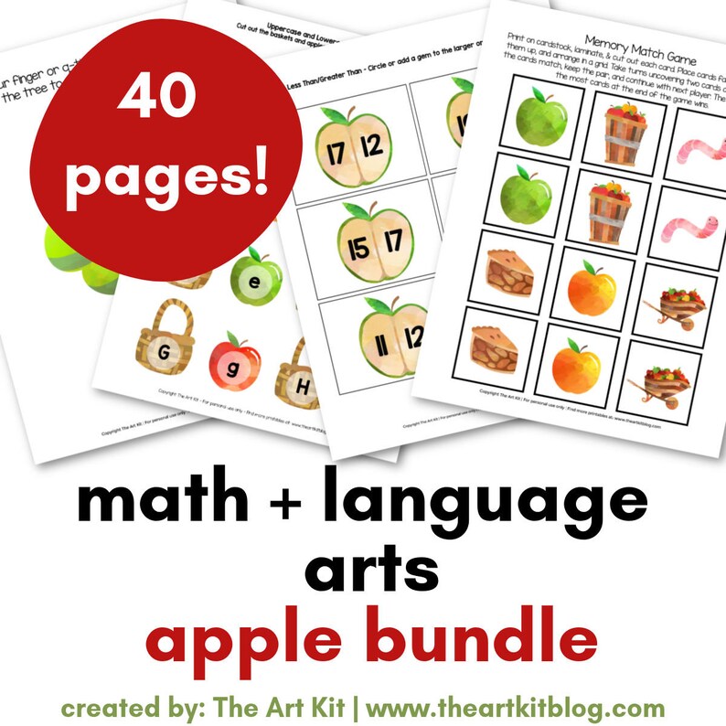 Apple Printables Learning Bundle Fall: Math Numbers