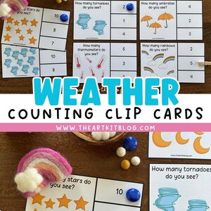 Cartes à clip pour compter la météo, Imprimable avec reconnaissance des nombres, Imprimable à téléchargement immédiat, Documents à imprimer pour l'école à la maison, Centres préscolaires