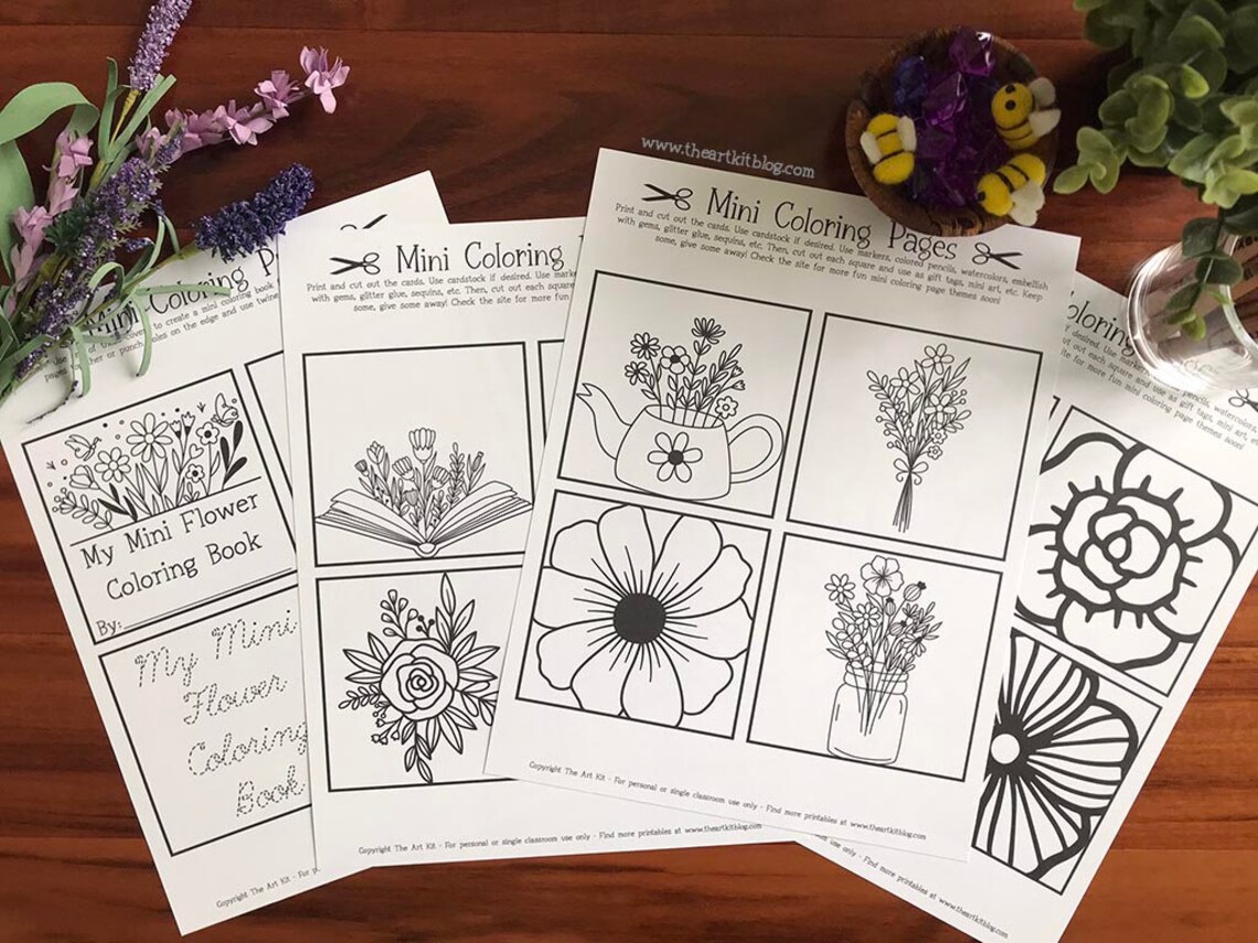 Mini Coloring Book, Mini Coloring Pages, Flower Coloring Pages, Flower