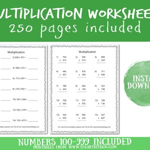 200 Pages Printable Multiplication Math Worksheets, Numbers 100-999, Three Digit, Horizontal and Vertical Layouts, Answers Included