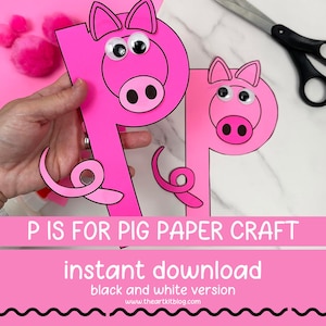 Manualidad con la letra P de cerdo / Manualidad del alfabeto con la letra P para niños / Manualidad de papel con animales de granja / Actividad para preescolar y jardín de infantes