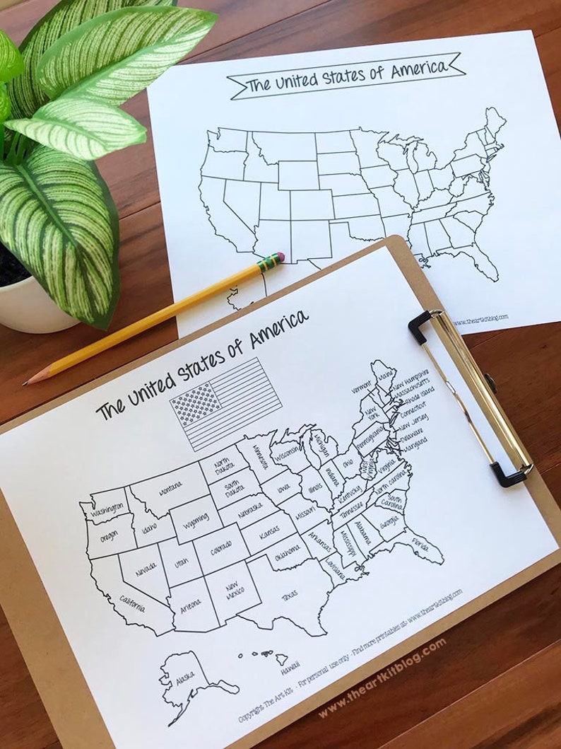 Printable United States Map Outlines States Labeled Blank - Etsy Canada