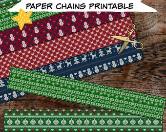 Christmas Countdown Paper Chains, Countdown to Christmas, Advent Calendar Printable, Kids Paper Craft, Digital Download Printables for Kids