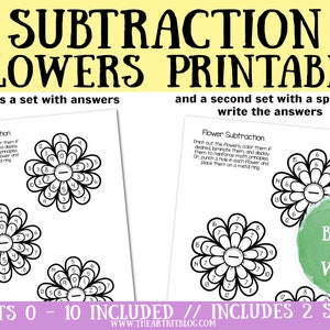 Waldorf SUBTRACTION Flower Printable, Math Wheels 0-10, Zwart en Wit, Flash Cards, Activity Sheets, Montessori Homeschooling, Times Table