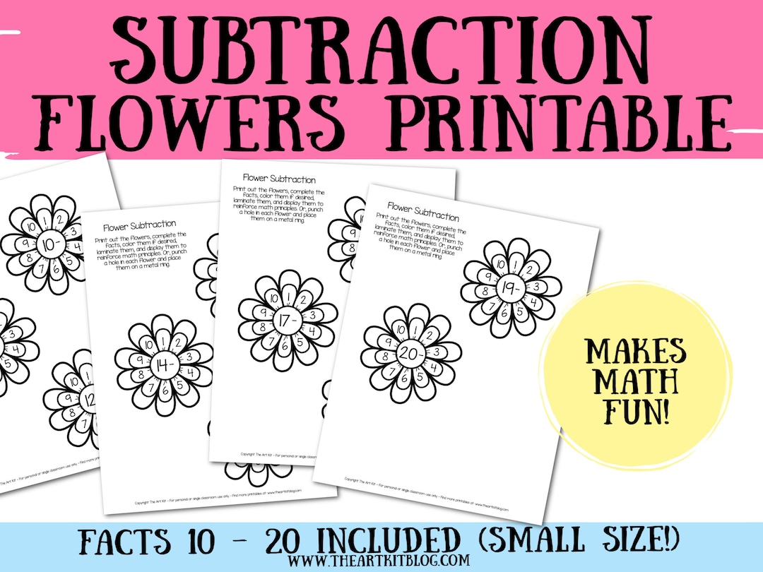Printable Subtraction Math Wheels Flowers Activity Sheets 10 - 20 ...