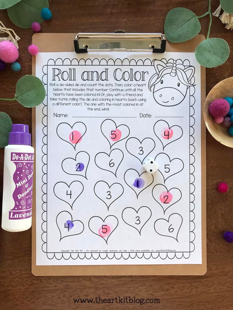 Roll and Color Dice Game Printable, Unicorn Printable Game, Games for