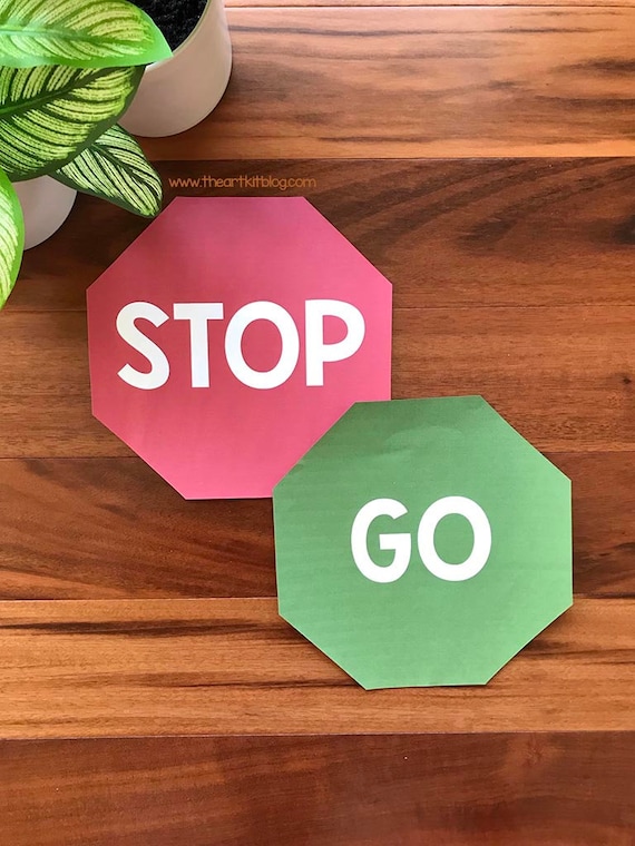 Stop Go Signs Printable Practice Red Light Green Light Kids Etsy
