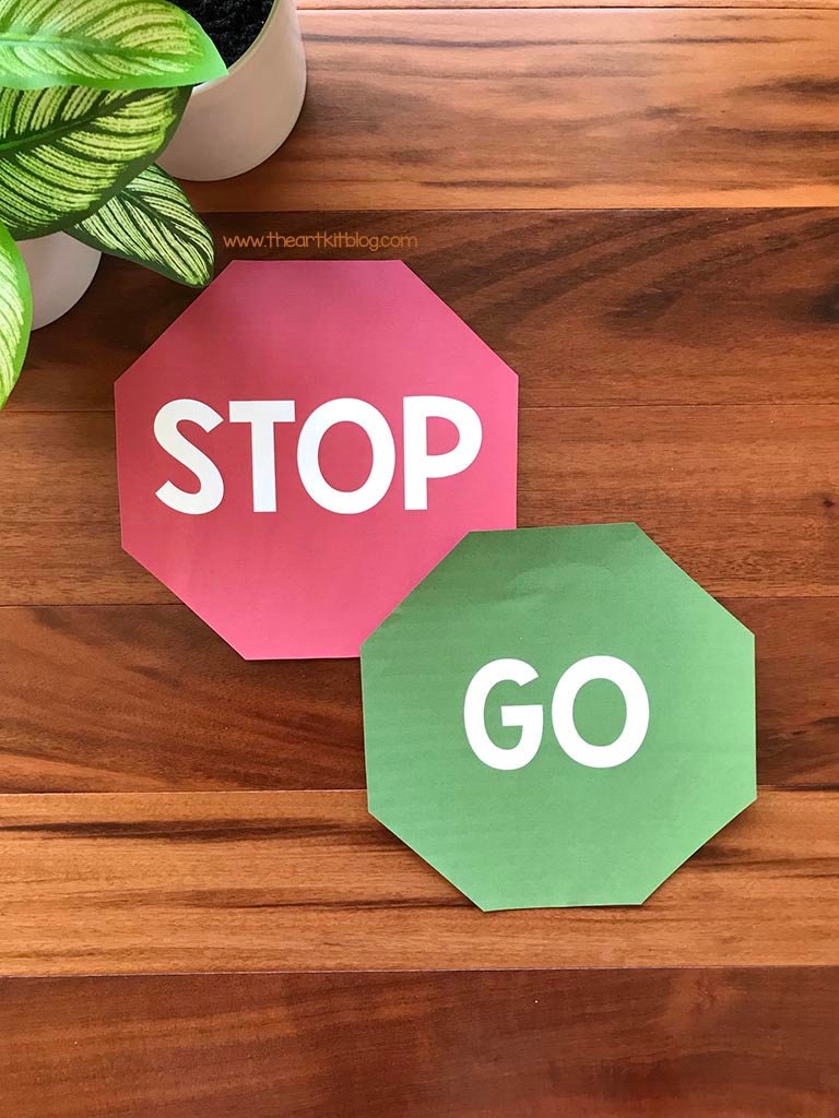 Stop Go Signs Printable, Practice Red Light Green Light, Kids