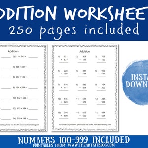200 pagina's afdrukbare optellingswerkbladen, getallen 100-999, horizontale en verticale lay-outs, antwoorden inbegrepen, thuisonderwijs, aanvullend