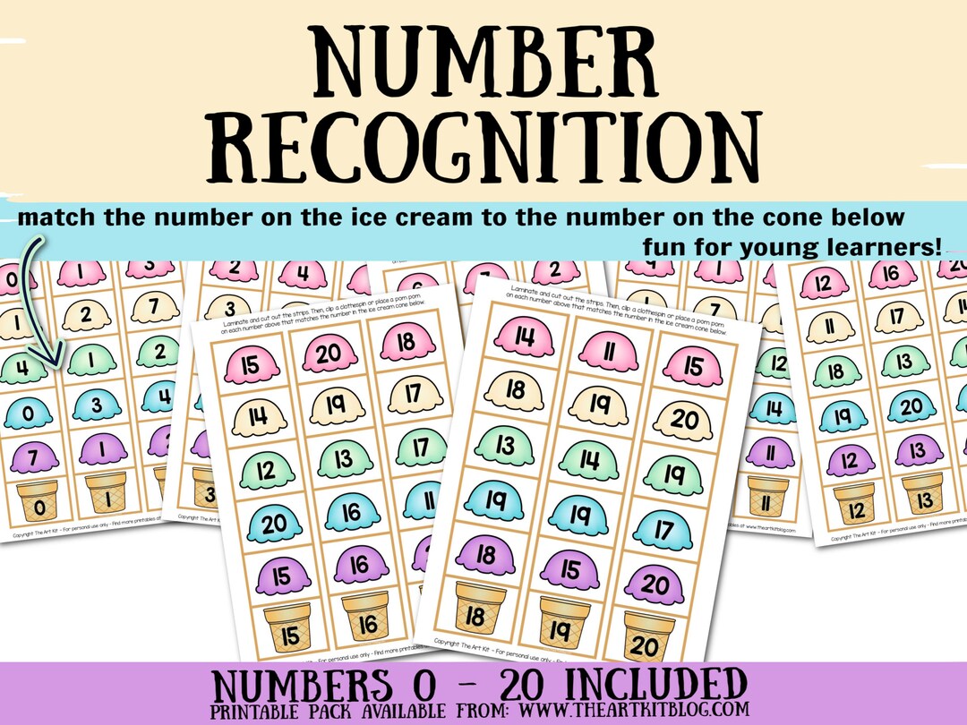 Ice Cream Cone Number Match up Printable Strips, Instant Download