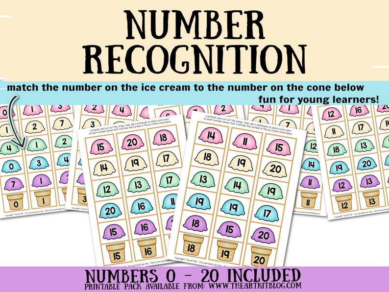 Ice Cream Cone Number Match Up Printable Strips Instant Etsy matching-numbers-with-ice-cream