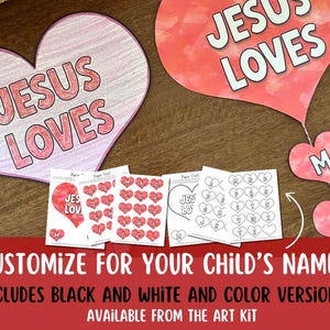 Jesus Loves Me Paper Craft, CUSTOMIZABLE to your child&#39;s name! Coloring Page and Colored Version, PDF, Sunday School Printable, Preschool