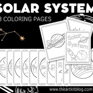 Solar System Coloring Pages Book, 13 Pages to Color, PRINTABLE for kids, Learning about Space, Worksheets