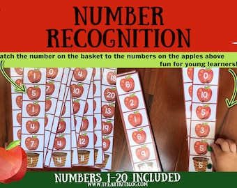 Number Recognition Activity, Apple Printable, Preschool Activities, Pre-Kindergarten Learning, Elementary Math, Homeschool Education