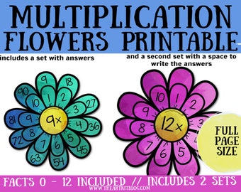 Elementary Multiplication Flowers //  Waldorf // Printable Worksheets 0 to 12 in Color // Includes Answers // Math Wheels // Kids Flash Card