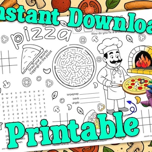 Pizza Placemat for Kids, Printable Restaurant Activity, Pizza Party Activity, No Prep Activity, Pizza Birthday Party, Digital Download
