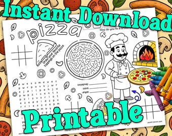 Pizza-Tischset für Kinder, druckbare Restaurantaktivität, Pizza-Party-Aktivität, keine Vorbereitungsaktivität, Pizza-Geburtstagsfeier, digitaler Download