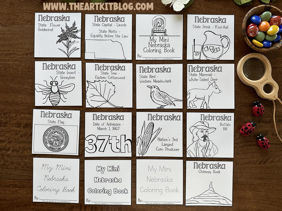 Mini NEBRASKA Coloring Pages, 50 States Coloring Page, USA Homeschool ...