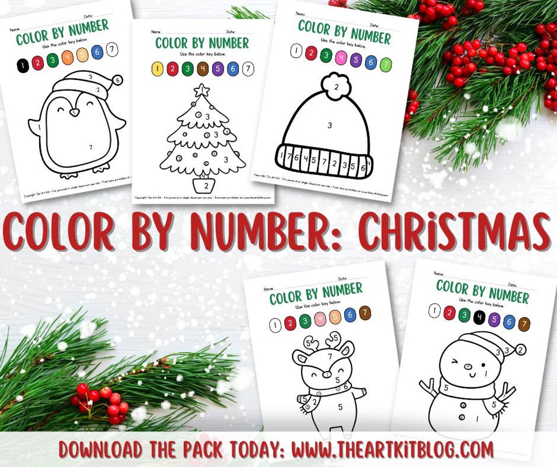 Christmas Color by Number Printables, Winter Color by Number, Number ...