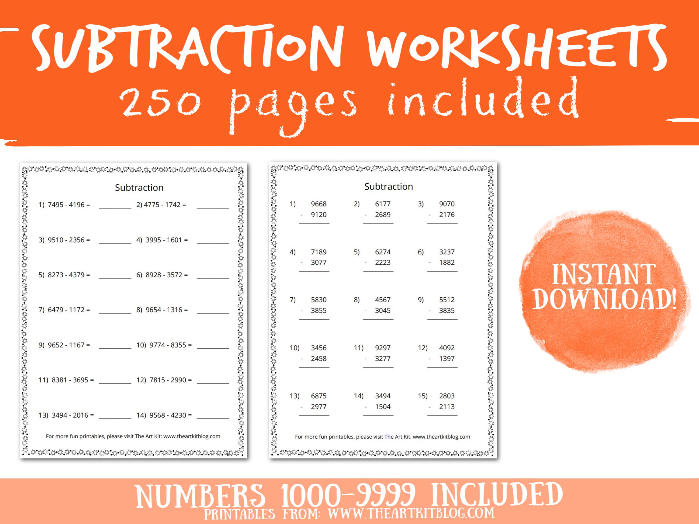 Math worksheets horizontal subtraction