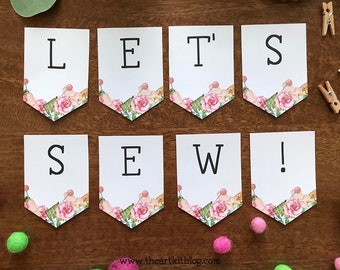 Sewing Banner, Let's Sew Sewing Banner Printable for Kids and Adults, Sewing Room Decor, Seamstress Gift Idea, PDF Download Sewing Machine