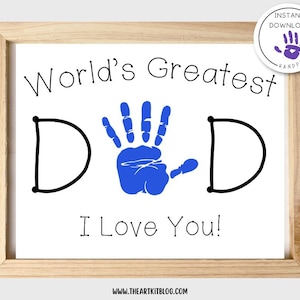 World&#39;s Greatest Dad, Handprint Footprint Art Craft, Father&#39;s Day Craft for Kids Baby Toddler, Memory Keepsake, DIY Card, Printable