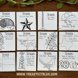 May include: A set of 10 black and white coloring pages featuring facts about the state of Texas. The pages include images of the state flag, state bird, state flower, state tree, state mammal, and more. The pages are perfect for kids who are learning about Texas.