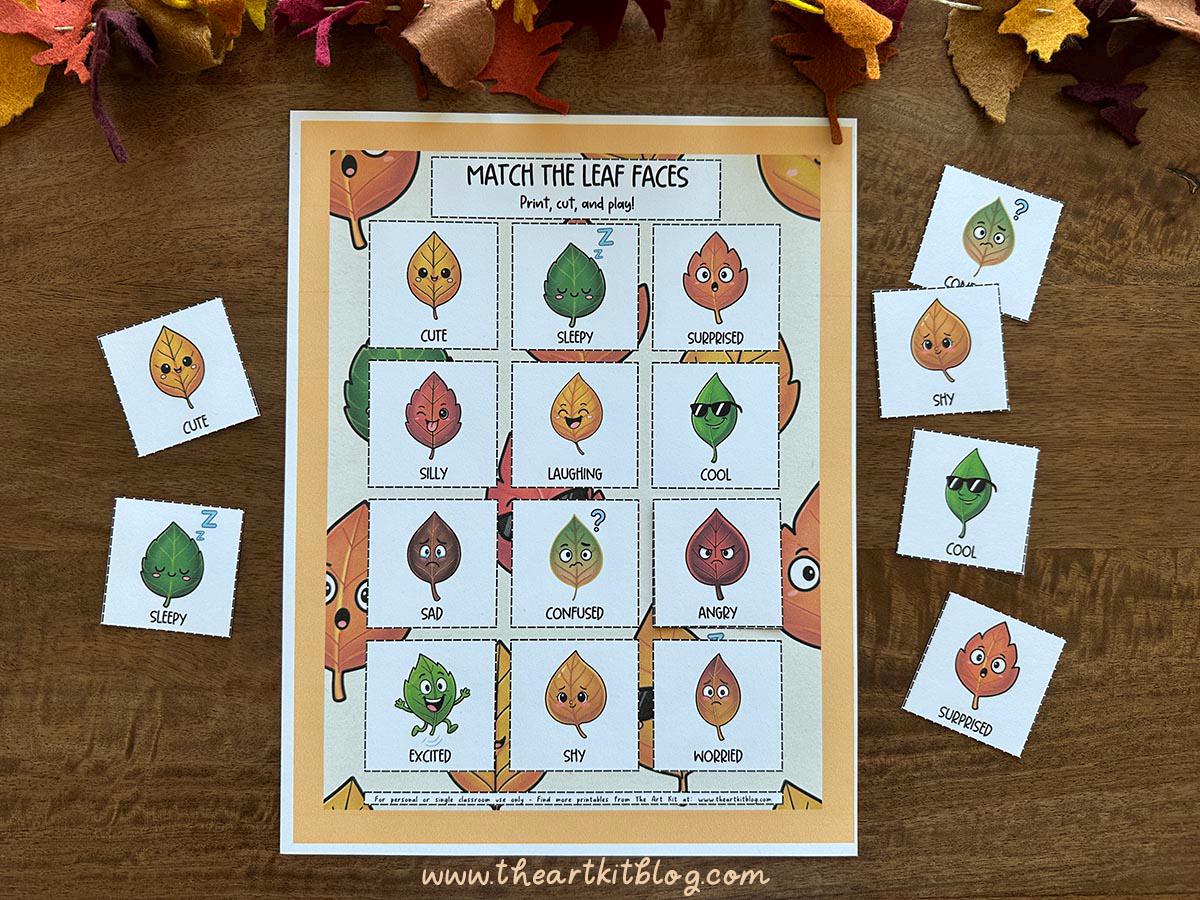 Leaf Emotion Matching Game Printable | Fall Leaf Faces Memory Game ...