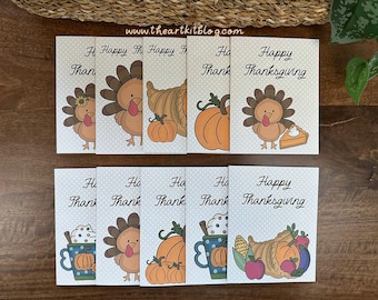 Printable Happy Thanksgiving Cards - Set of 10 | Instant Download | DIY Thanksgiving Greeting Cards | Thanksgiving Printable Stationery
