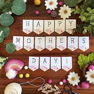 Banner imprimible del Día de la Madre, banderines para fiestas, guirnalda para mamá, descarga digital, pancarta del Día de la Madre, letrero del Día de la Madre, decoración para fiestas