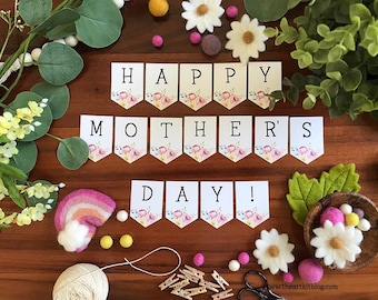 Happy Mother's Day Printable Banner, Party Bunting, Mom Garland, Digital Download, Mother's Day Banner, Mother's Day Sign, Party Decor