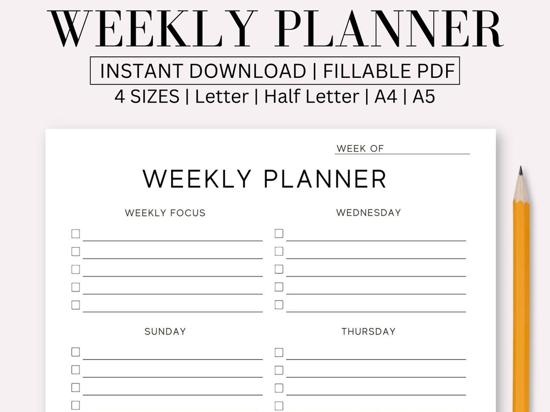 Weekly Planner Printable to Do List, Minimal Weekly Schedule, A4/a5 ...