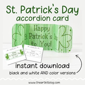 Carte accordéon pour la Saint-Patrick imprimable, noir et blanc ET couleur | Bricolage pour enfants | Carte pliable | Activité des Fêtes | Téléchargement instantané