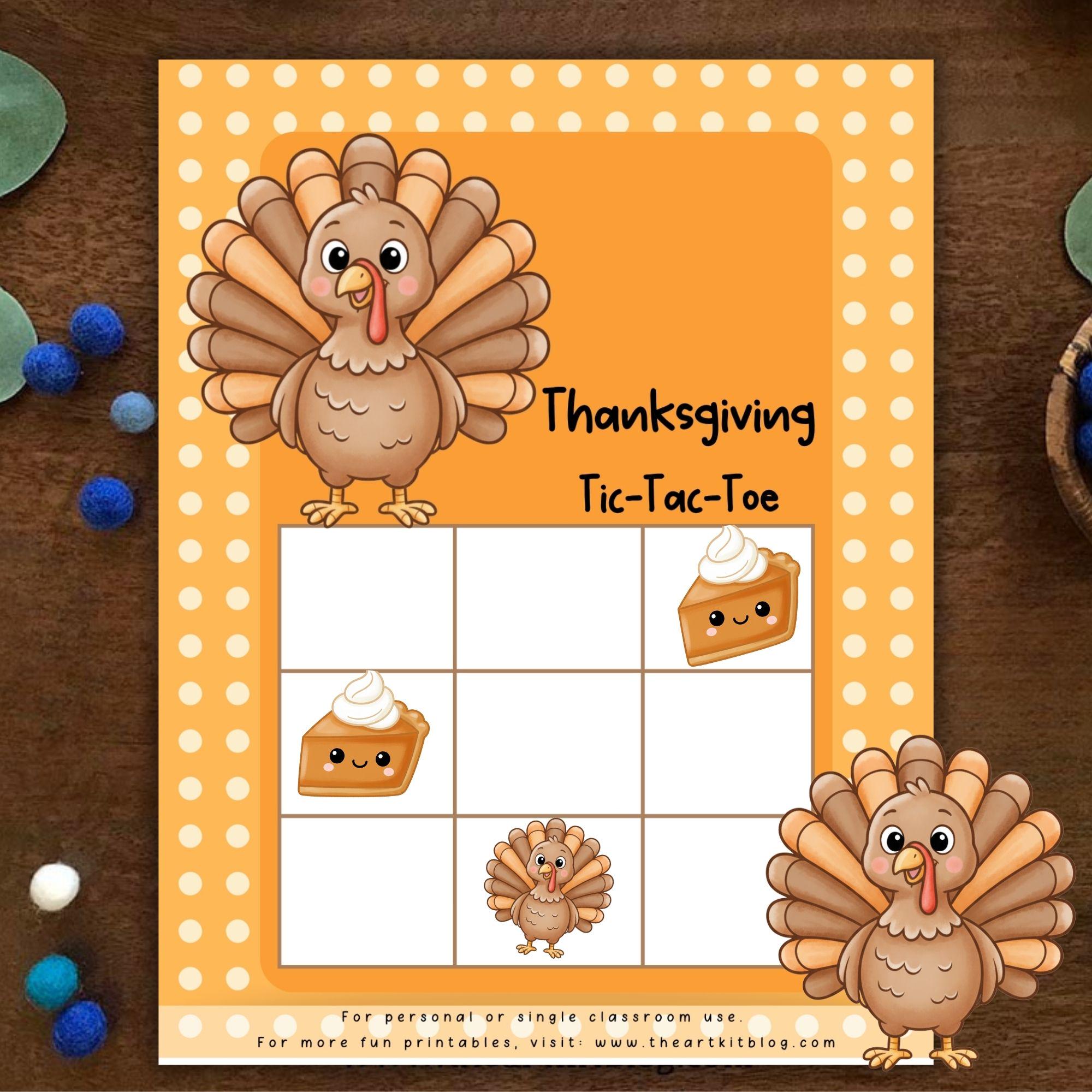 Thanksgiving Tic Tac Toe Printable Game – Turkey Vs Pumpkin Pie, Fall ...