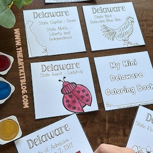 Mini DELAWARE Coloring Pages, 50 States Coloring Page, USA Homeschool Coloring Pages, Coloring Printable, 50 States PDF, Unit Studies