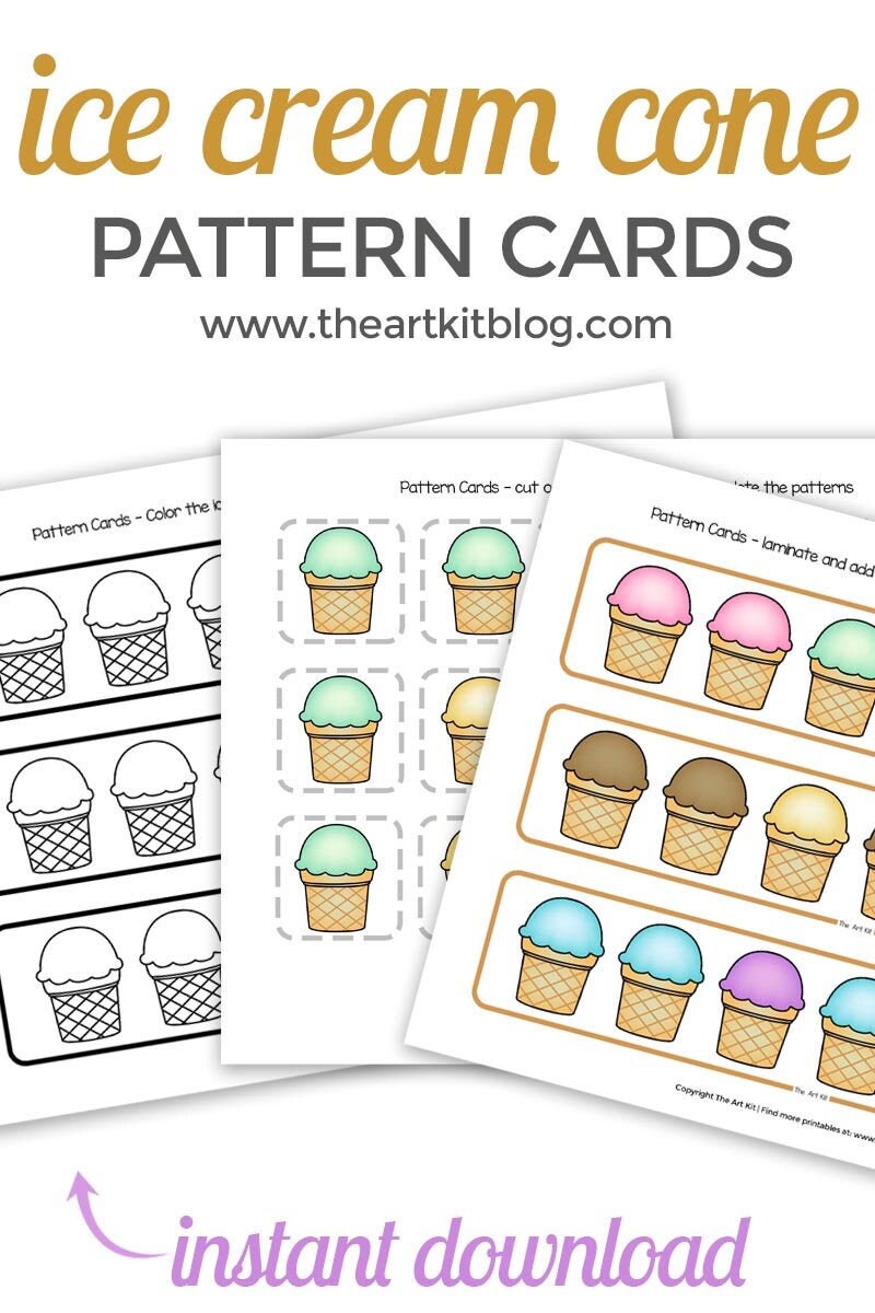 ice cream cone pattern match up printable cards instant etsy