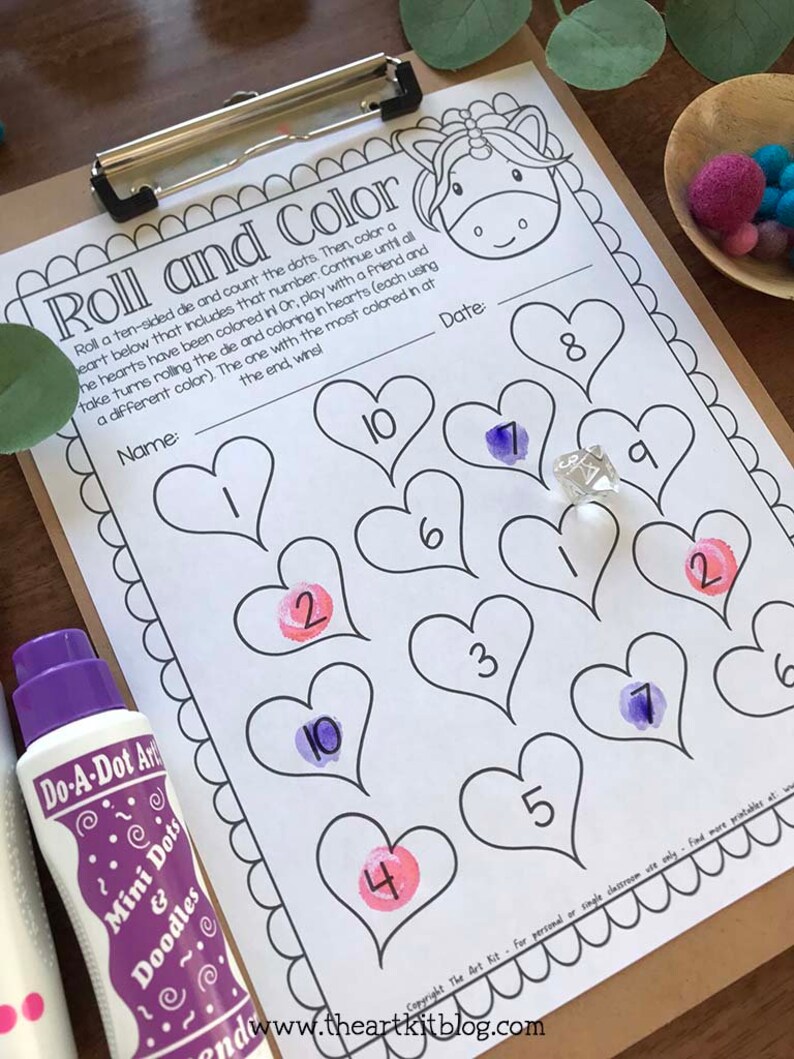 Roll and Color Dice Game Printable, Unicorn Printable Game, Games for